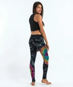 HaremPants.com Oval Swirls Tie Dye Cotton Leggings In Festival Black