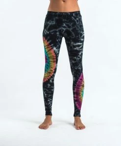 HaremPants.com Oval Swirls Tie Dye Cotton Leggings In Festival Black