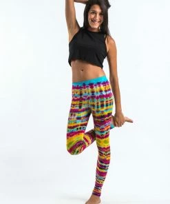 HaremPants.com Melting Stripes Tie Dye Cotton Leggings In Trippy Rainbow
