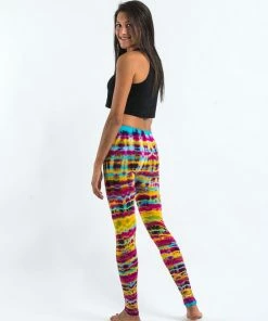 HaremPants.com Melting Stripes Tie Dye Cotton Leggings In Trippy Rainbow