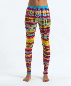 HaremPants.com Melting Stripes Tie Dye Cotton Leggings In Trippy Rainbow