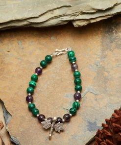 HaremPants.com Hand Made Tibetan Dragonfly Mala With Malachite And Amethyst Beads Bracelet Green Harem Pants