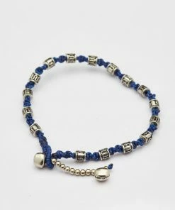 HaremPants.com Hand Made Fair Trade Anklet Waxed Cotton Silver Beads Blue Blue Harem Pants