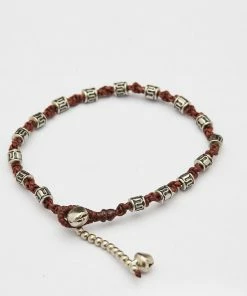 HaremPants.com Handmade Anklets Hand Made Fair Trade Anklet Waxed Cotton Silver Beads Chocolate