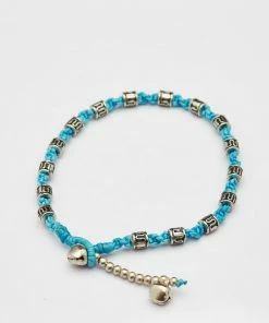 HaremPants.com Hand Made Fair Trade Anklet Waxed Cotton Silver Beads Turquoise