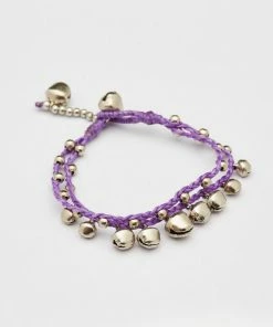 HaremPants.com Silver Color Bell Waxed Cotton Bracelets In Violet Handmade Bracelets