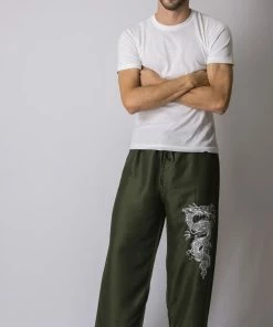 HaremPants.com The Dragon Men's Thai Yoga Pants In Green