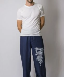 HaremPants.com The Dragon Men's Thai Yoga Pants In Navy