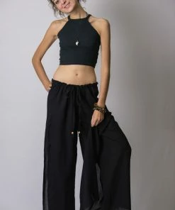 HaremPants.com Women's Thai Harem Double Layers Palazzo Pants In Solid Black
