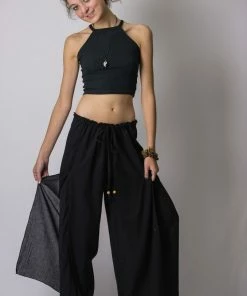 HaremPants.com Women's Thai Harem Double Layers Palazzo Pants In Solid Black