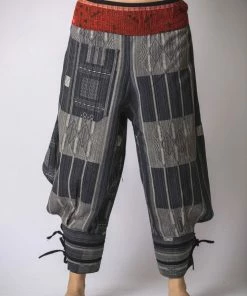 HaremPants.com Thai Hill Tribe Fabric Women's Harem Pants With Ankle Straps In Charcoal Gray