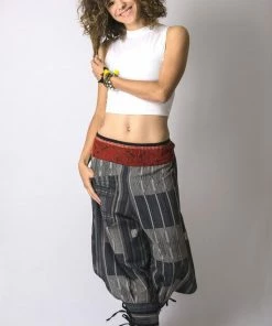 HaremPants.com Thai Hill Tribe Fabric Women's Harem Pants With Ankle Straps In Charcoal Gray