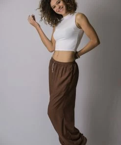 HaremPants.com Solid Color Drawstring Women's Yoga Massage Pants In Brown