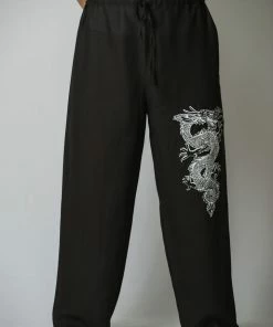 HaremPants.com Dragon Men's Thai Yoga Pants In Black