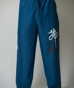 HaremPants.com Chinese Writing Men's Thai Yoga Pants In Blue