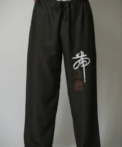 HaremPants.com Chinese Writing Men's Thai Yoga Pants In Black