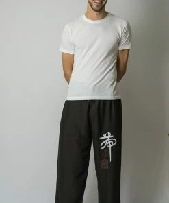 HaremPants.com Chinese Writing Men's Thai Yoga Pants In Black