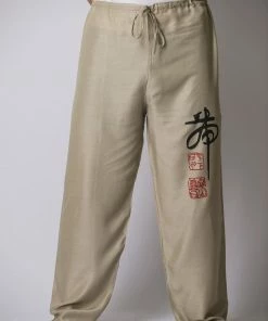 HaremPants.com Chinese Writing Men's Thai Yoga Pants In Khaki