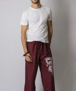 HaremPants.com The Dragon Men's Thai Yoga Pants In Burgundy