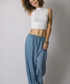 HaremPants.com Solid Color Drawstring Women's Yoga Massage Pants In Blue Gray