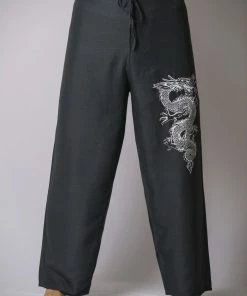 HaremPants.com Men's Drawstring Yoga Pants The Dragon Men's Thai Yoga Pants In Gray