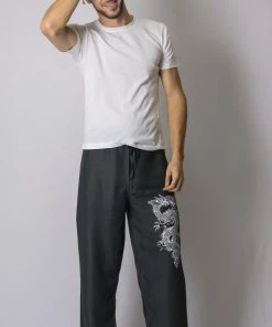 HaremPants.com Men's Drawstring Yoga Pants The Dragon Men's Thai Yoga Pants In Gray