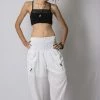 HaremPants.com Women's Thai Smocked Waist Cotton Pants In Solid White 2 HaremPants.com Women's Thai Smocked Waist Cotton Pants In Solid White