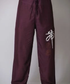 HaremPants.com Chinese Writing Men's Thai Yoga Pants In Purple