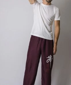 HaremPants.com Chinese Writing Men's Thai Yoga Pants In Purple
