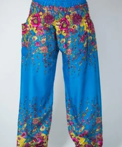HaremPants.com Floral Women's Harem Pants In Ocean Blue