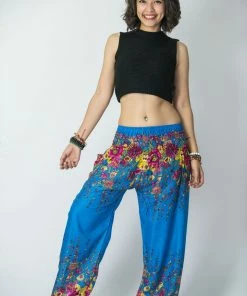 HaremPants.com Floral Women's Harem Pants In Ocean Blue