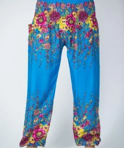 HaremPants.com Floral Men's Harem Pants In Ocean Blue