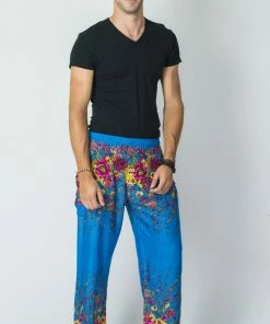HaremPants.com Floral Men's Harem Pants In Ocean Blue