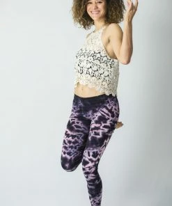 HaremPants.com Marble Tie Dye Cotton Leggings In Dark Violet Women's