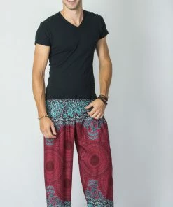 HaremPants.com Geometric Mandalas Men's Harem Pants In Red