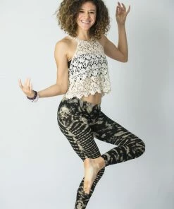 HaremPants.com Oval Swirls Tie Dye Cotton Leggings In Black