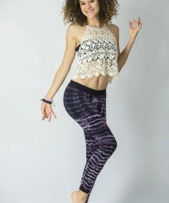 HaremPants.com Melting Stripes Tie Dye Cotton Leggings In Dark Violet Women's