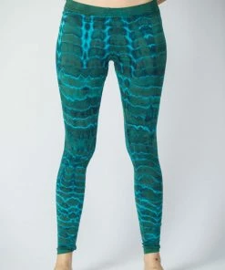 HaremPants.com Melting Stripes Tie Dye Cotton Leggings In Turquoise Women's