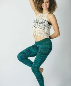 HaremPants.com Melting Stripes Tie Dye Cotton Leggings In Turquoise Women's