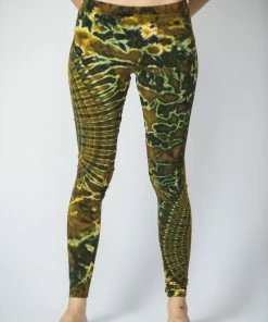 HaremPants.com Oval Swirls Tie Dye Cotton Leggings In Green Women's