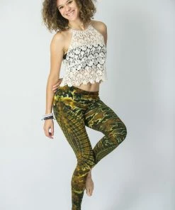 HaremPants.com Oval Swirls Tie Dye Cotton Leggings In Green Women's