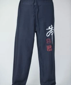 HaremPants.com Chinese Writing Men's Thai Yoga Pants In Navy