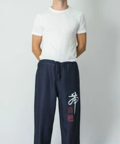 HaremPants.com Chinese Writing Men's Thai Yoga Pants In Navy