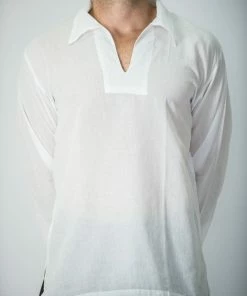 HaremPants.com Mens Yoga Shirts Collar V Neck In White