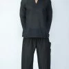 HaremPants.com Mens Yoga Shirts Collar V Neck In Black