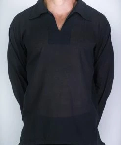 HaremPants.com Mens Yoga Shirts Collar V Neck In Black