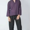 HaremPants.com Men's Mens Yoga Shirts Nehru Collared In Purple