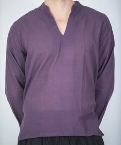 HaremPants.com Men's Mens Yoga Shirts Nehru Collared In Purple