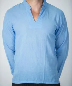 HaremPants.com Men's Mens Yoga Shirts Nehru Collared In Blue