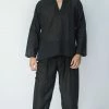 HaremPants.com Men's Mens Yoga Shirts Nehru Collared In Black
